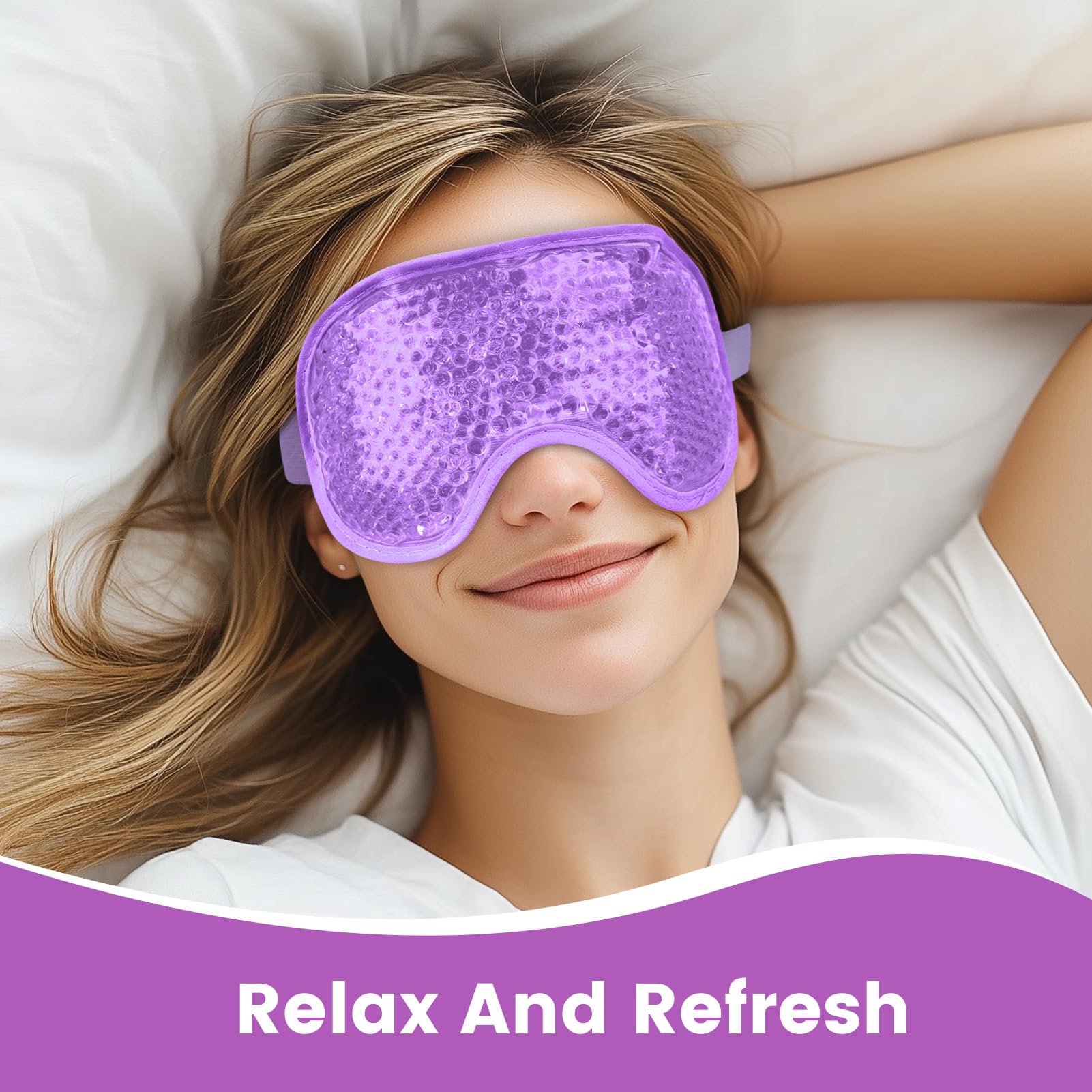 Cooling Gel Eye Mask for Puffy Eyes & Dark Circles Relief - Reusable Cold Compress with Soft Plush Backing for Migraine, Stress & Tired Eyes - Perfect for Sleeping, Travel & Office Use - Purple