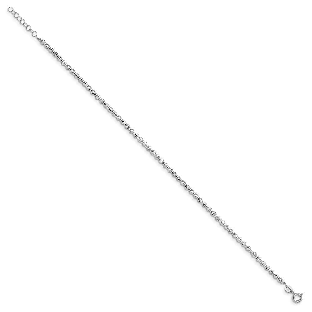 925 Sterling Silver Diamond-Cut Beaded 1 Inch Extension Anklet 9