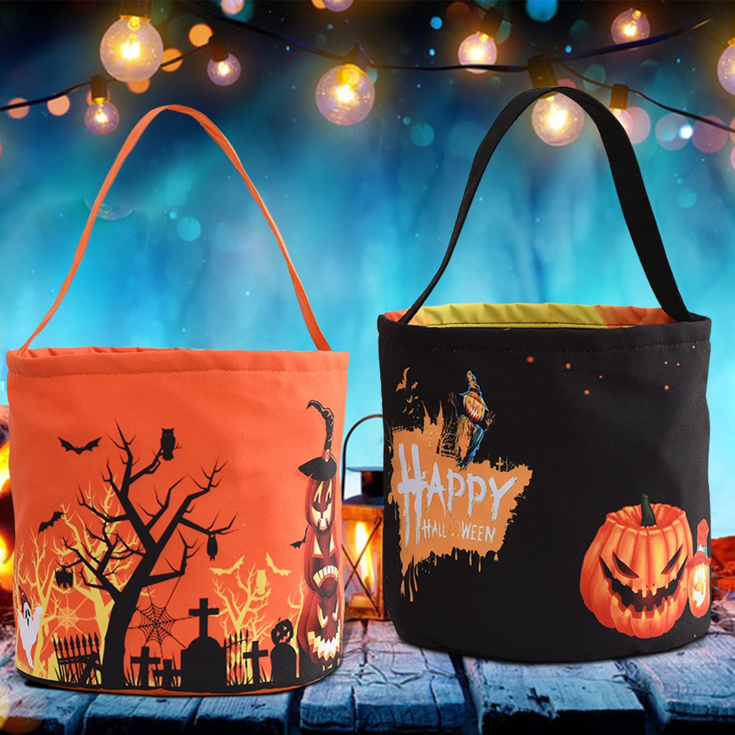 2PCS Halloween LED Light Candy Bucket - Reusable Pumpkin Trick or Treat Bags for Kids, Party Favors & Supplies | Perfect for Trick-or-Treating, Halloween Parties & Gift Baskets