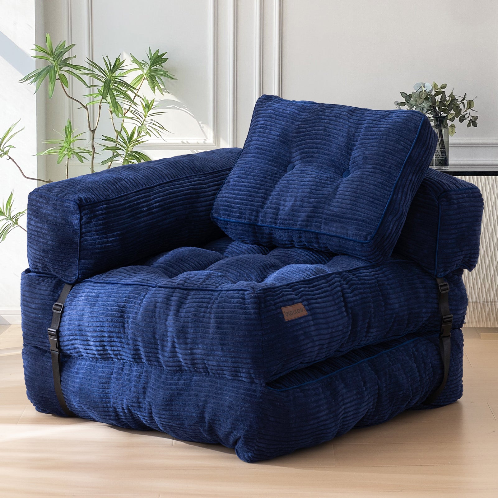 MAXYOYO L-Shaped Convertible Sofa Bed - Foldable Sleeper Sofa with Armrest in Navy Blue | Space-Saving Furniture for Small Apartments, Guest Rooms & Home Offices