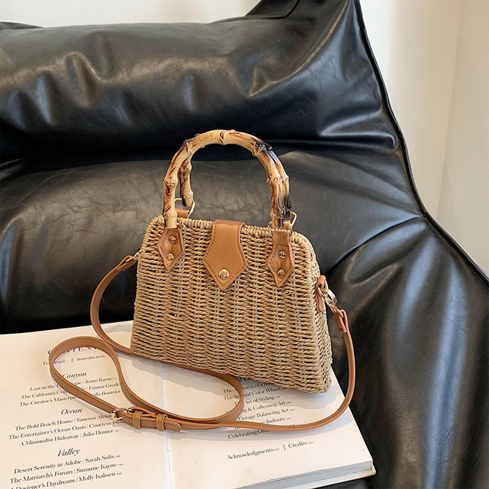 Trendy Straw Tote Bag for Women - Summer Woven Crossbody Purse with Bamboo Handle | Beach Bag, Picnic Accessory, Boho Fashion Statement