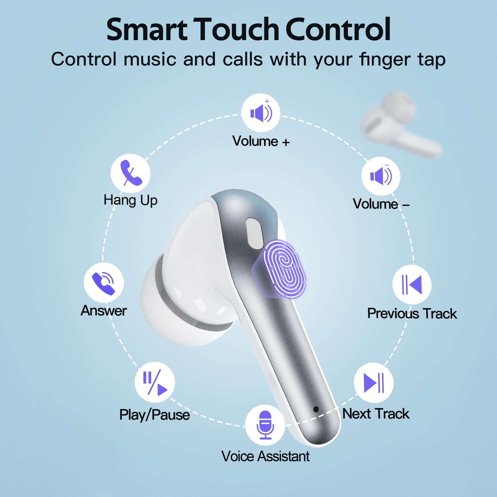 TAGRY 2 Pairs X08 True Wireless Bluetooth Earbuds - White & Purple, 60H Playtime, Wireless Charging Case, Built-in Mic, In-Ear Headphones for Gym, Running, Work & Travel