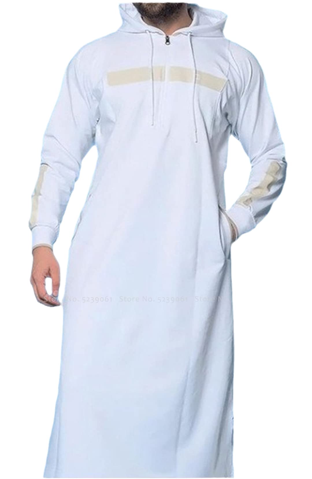 Men's Jubba Thobe - Arabic Islamic Clothing Muslim Dress Saudi Long Robe Abaya Dubai Loose Kaftan Sweater Hoodie Top - White XXL Size - Perfect for Eid Prayer, Mosque Wear & Cultural Events