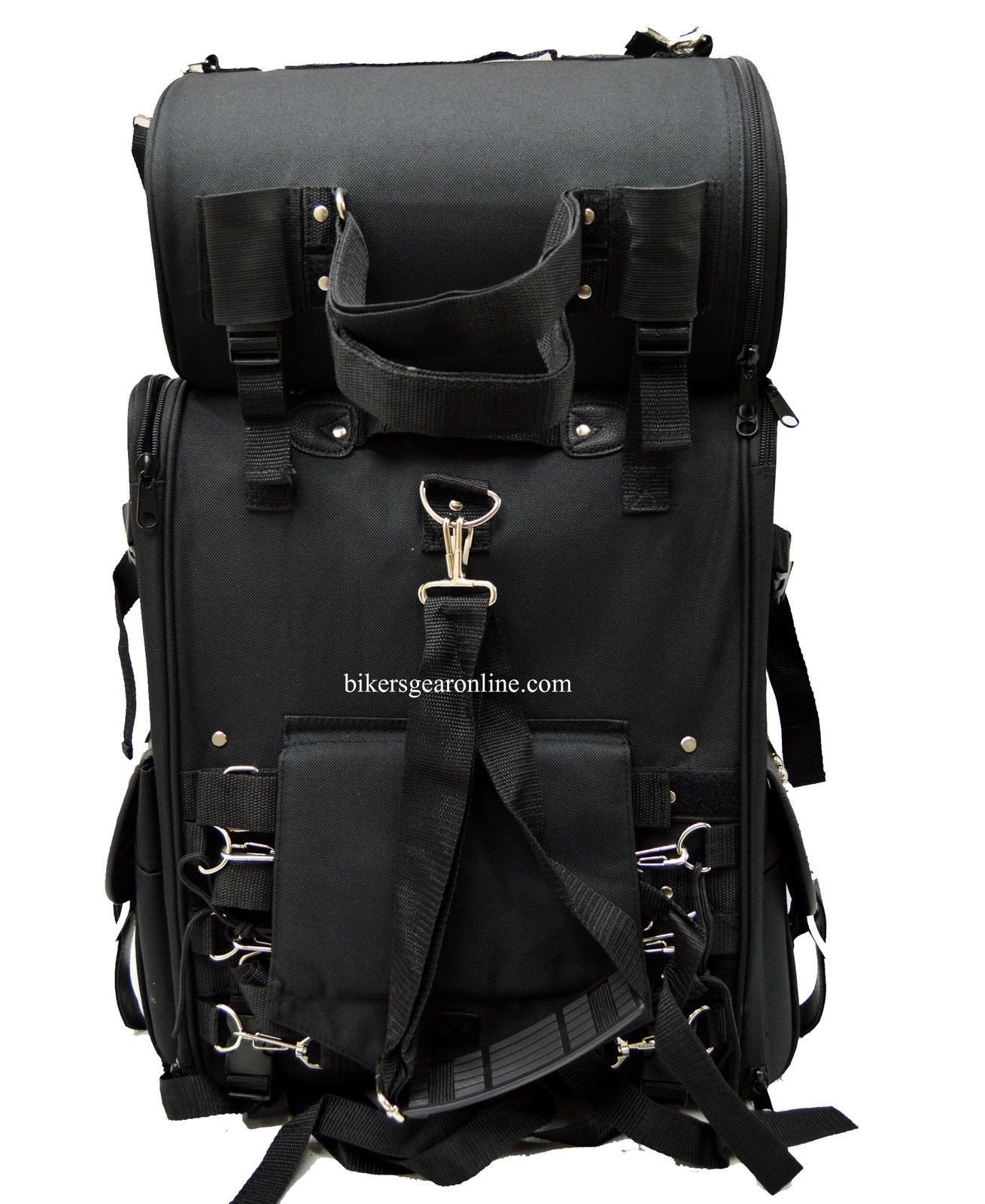 Motorcycle Sissy Bar Bag - Large Travel Luggage for Motorbike - Durable Black Storage for Road Trips & Commuting