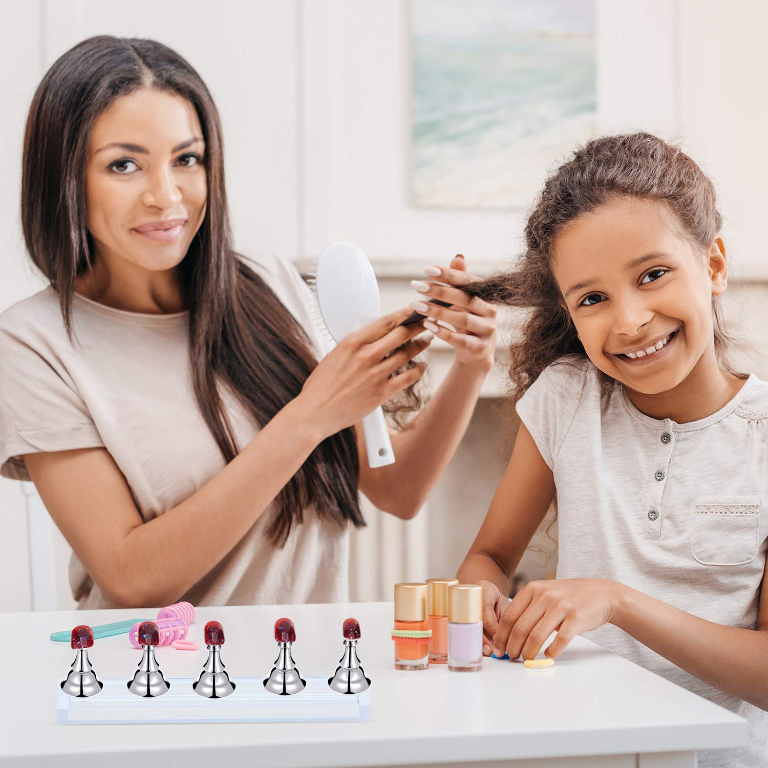 Blulu 2 Sets Magnetic Acrylic Nail Display Stand - Press on Nails Practice Holder for DIY Painting & False Nails - Salon & Home Manicure Tool (Silver) | Perfect for Nail Artists, Beginners & Home Salon Use