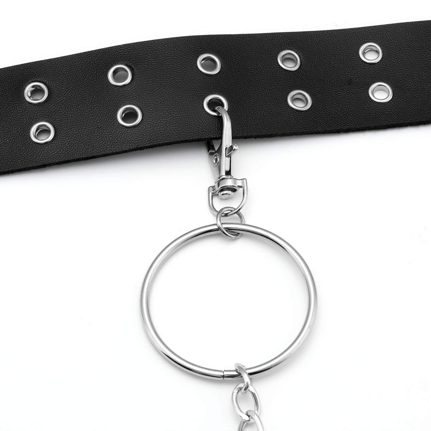 Eigso Punk Belts with O-Rings & Chains - Gothic Rock Steampunk Style Adjustable Garter Strap for Women & Men (PU Leather) - Perfect for Halloween, Cosplay, and Alternative Fashion Outfits