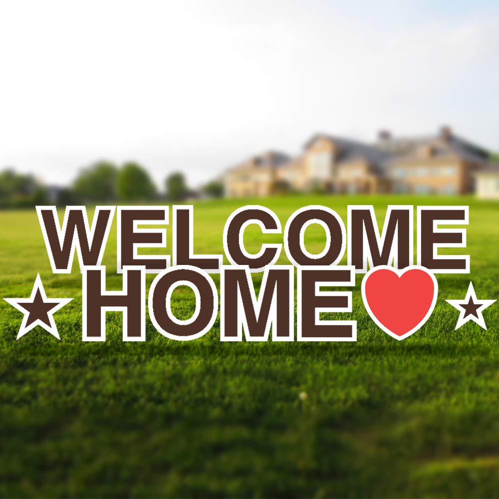 Vispronet 18in Tall Welcome Home Yard Sign with Stakes - Durable Coroplast & Weather-Resistant Outdoor Sign - Heavy Duty Steel Stakes (Brown) - Perfect for Front Yard Decor, Housewarming Gifts, and Holiday Greetings