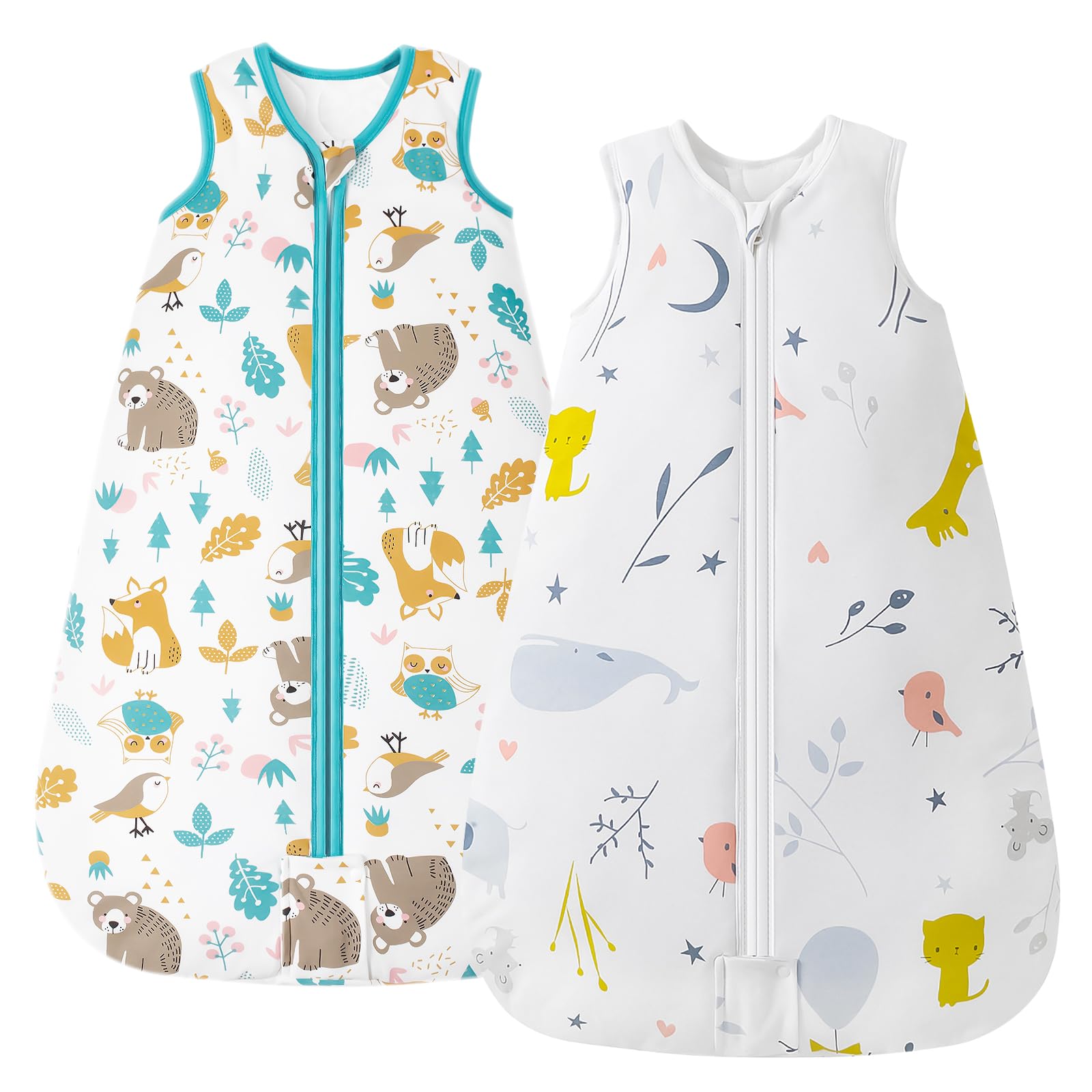 Mosebears 2.5 TOG Baby Sleep Sack - Winter Wearable Blanket with 2-Way Zipper for Infants 6-12 Months (2 Pack, Unisex Cotton) - Perfect for Nursery, Daycare & Cold Weather Sleep