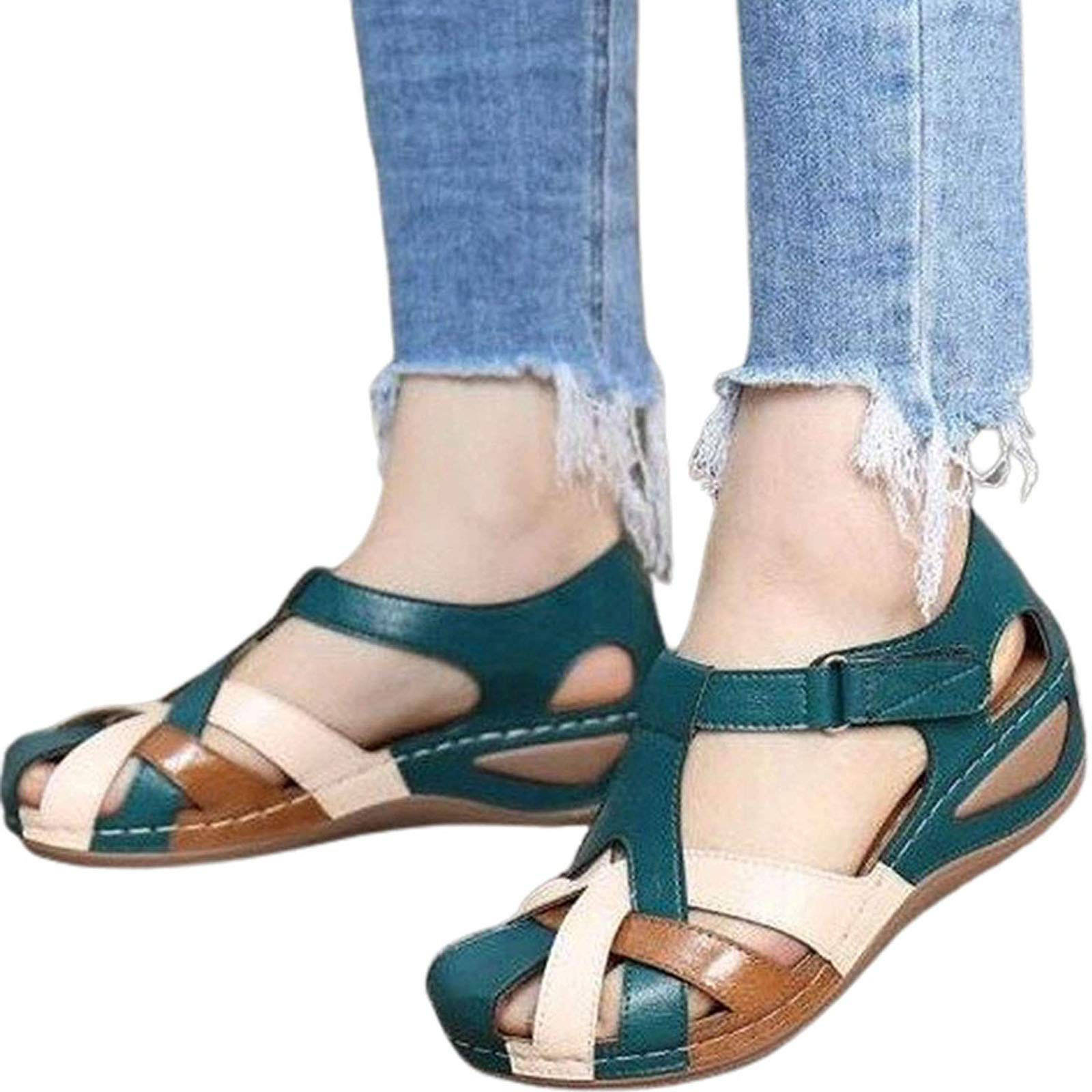 GHJUH Women's Orthopedic Sandals - Comfortable Non-Slip Mule Sandals with Buckle & Round Toe | Summer Wedge Sandals for Women | Breathable Hollow Out Design | Perfect for Walking, Beach & Casual Outfits