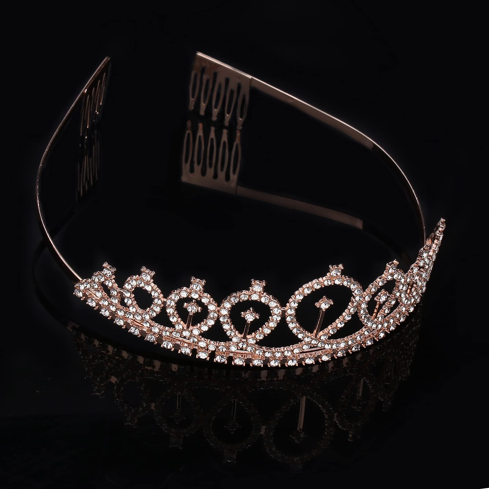 Elegant Rose Gold Rhinestone Tiara & Floral White Sash Set - Birthday Crown for Women, Queen Party Accessories - Perfect for Birthday Celebrations, Bachelorette Parties & Special Occasions