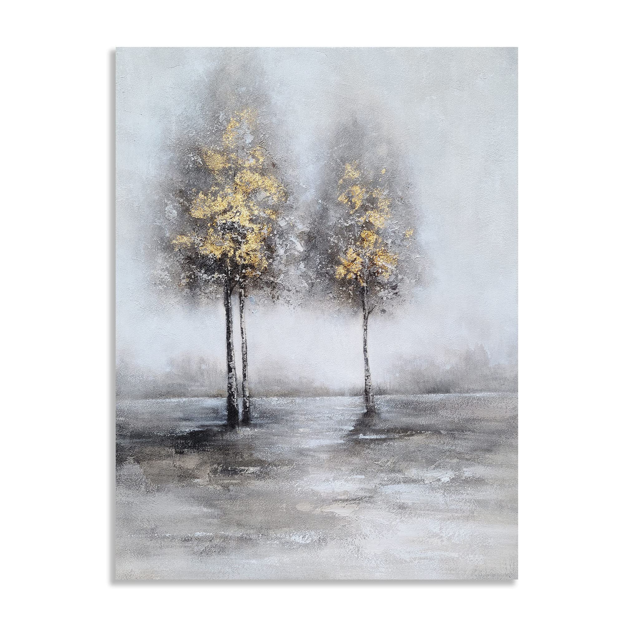 Modern Abstract Tree Wall Art - Grey & White Canvas Painting Prints for Home Decor | Perfect for Kitchen, Living Room & Dining Room | Handmade Artwork for Stylish Interior Design