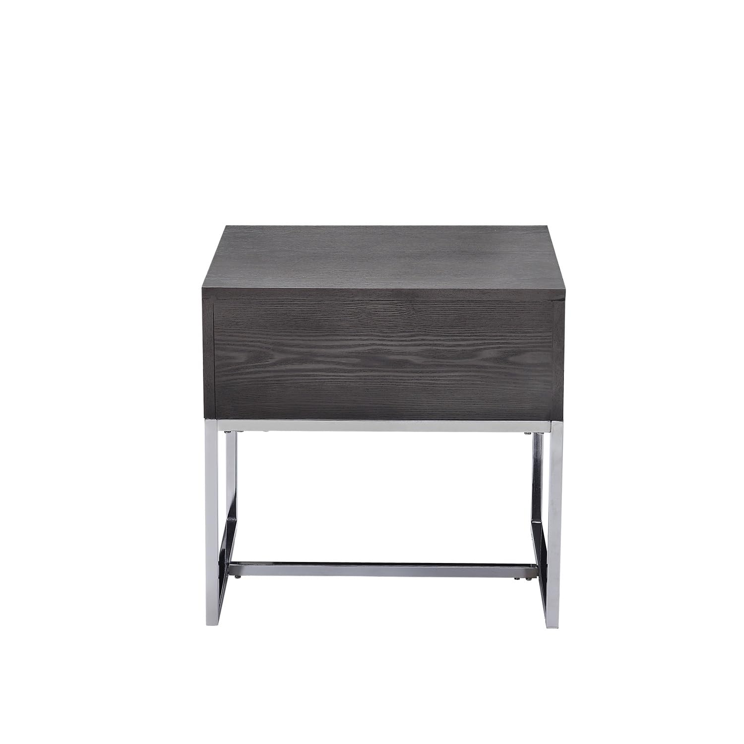 Benjara Modern Wooden End Table with Tubular Metal Base & Spacious Storage Drawer - Gray & Silver Finish - Perfect for Living Room, Bedroom or Office Side Table