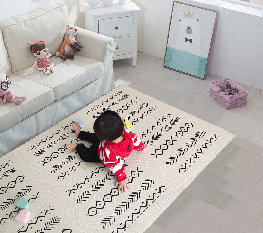 Non-Slip Tribal Design EVA Foam Puzzle Mat Tiles - Interlocking Floor Tiles for Kids Playroom, Gym, and Nursery - Soft & Durable Play Mat for Baby Crawling and Toddler Safety
