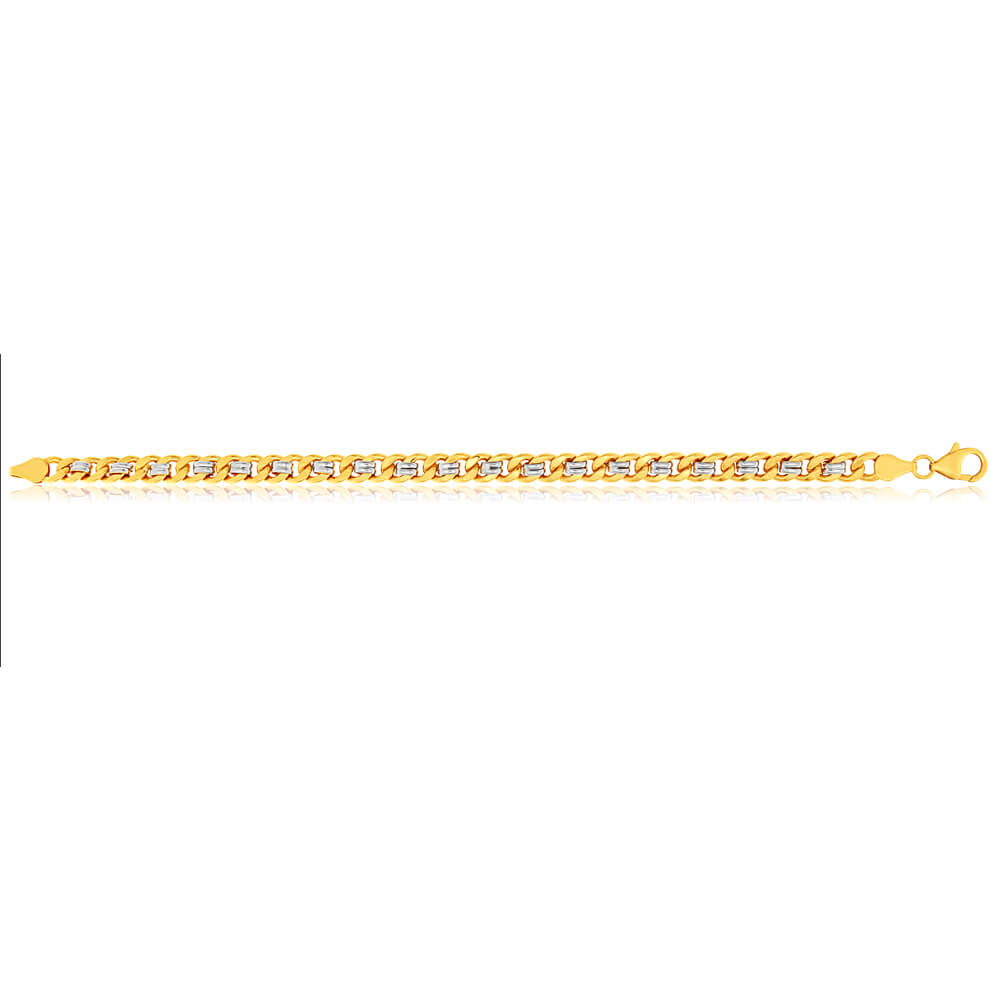 9ct Yellow and White Gold Silver Filled Curb 19cm Bracelet for Women - Elegant Adjustable Chain Link Wrist Jewelry for Daily Wear, Parties & Gifts