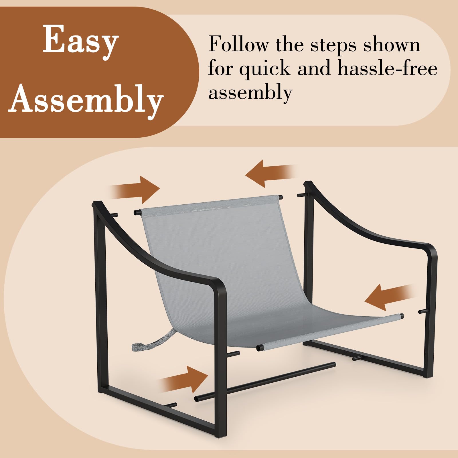IDEALHOUSE Sling Accent Chair Set of 2 - Comfortable Fabric Lounge Chair with Sturdy Metal Frame, Modern Reading Armchair for Living Room & Bedroom - Easy Assembly (Grey) | Perfect for Small Spaces, Apartments, and Cozy Home Decor