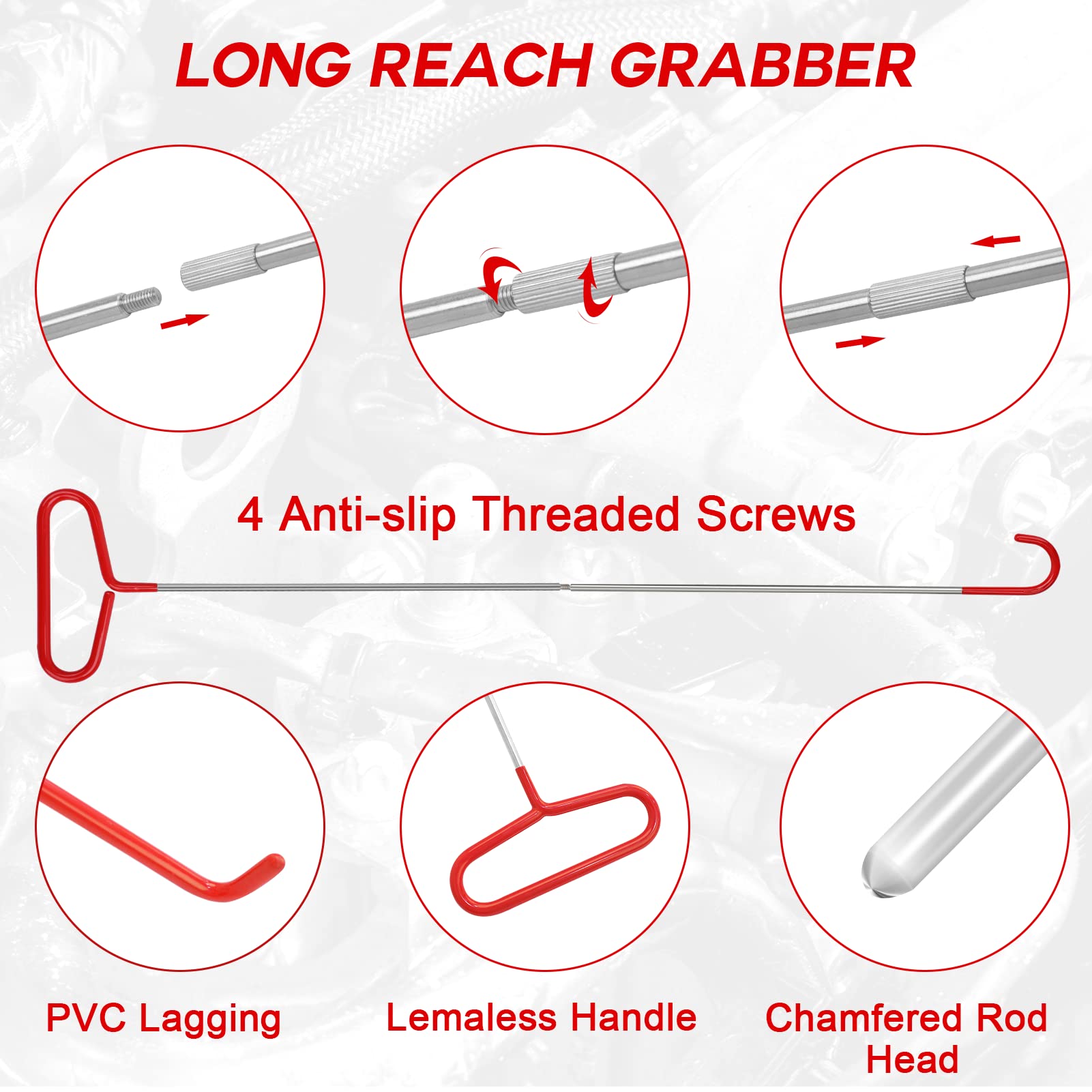 19-Piece Long Reach Tool Kit with 67-Inch Extension - Hand Tools for Home, Truck & 5th Wheel Hook - Perfect for Garage, RV Maintenance & Rolling Door Repairs