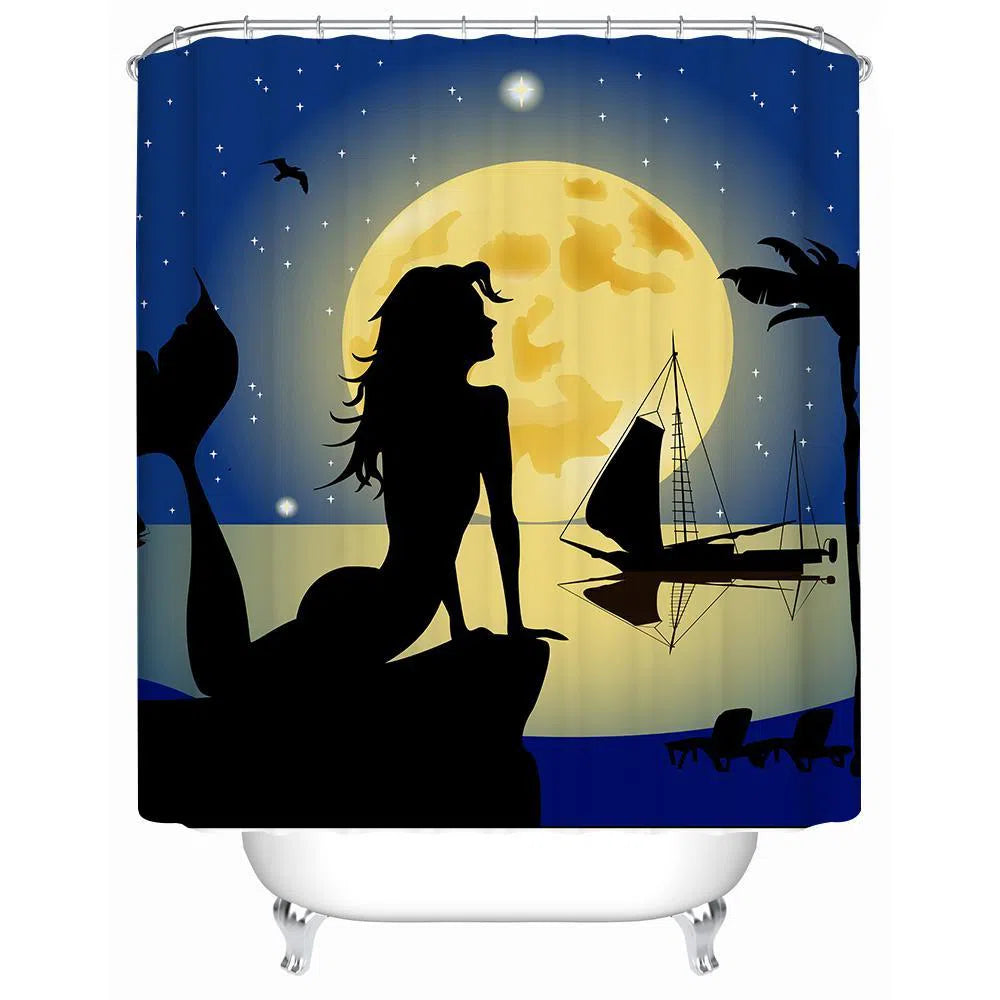 Moonlight Mermaid Shower Curtain - Waterproof Bathroom Decor with Ocean Theme for Kids & Adults - Perfect for Beach Style Bathrooms, Coastal Homes, and Mermaid Lovers