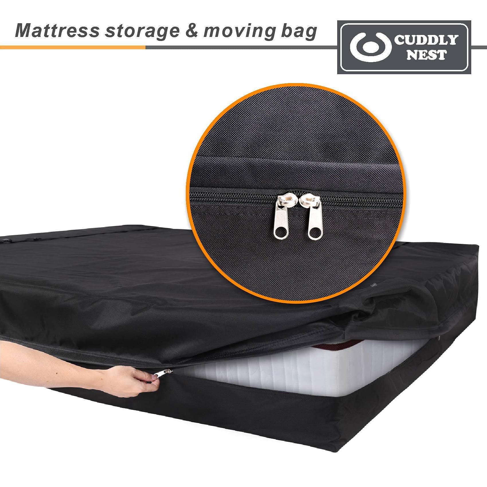 Waterproof Queen Size Mattress Storage Bag with Zipper & Straps - Heavy Duty Reusable Moving & Storage Cover for Mattress Protection (Black) - Perfect for Home Organization, College Dorm Moves, and Long-Term Storage