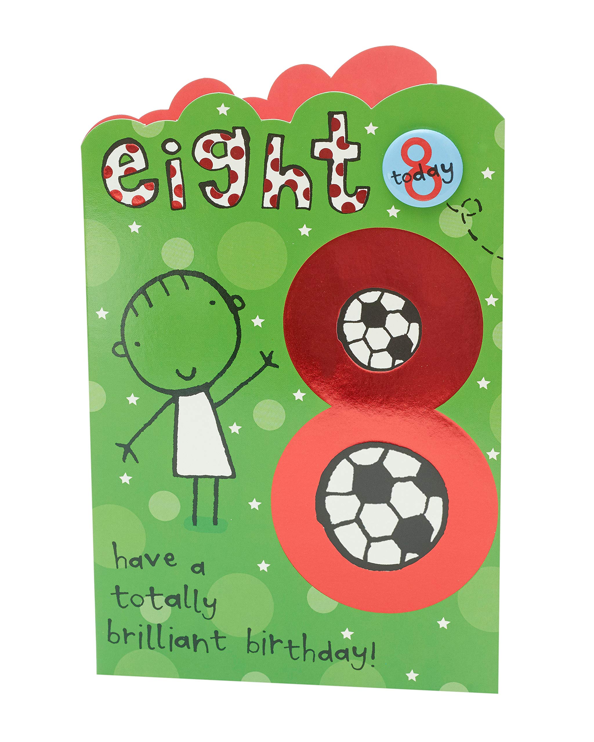 8th Birthday Card for Boys - Football Themed Birthday Greeting Card with Badge - Perfect for 8 Year Old's Birthday Party & Soccer Lover Gifts