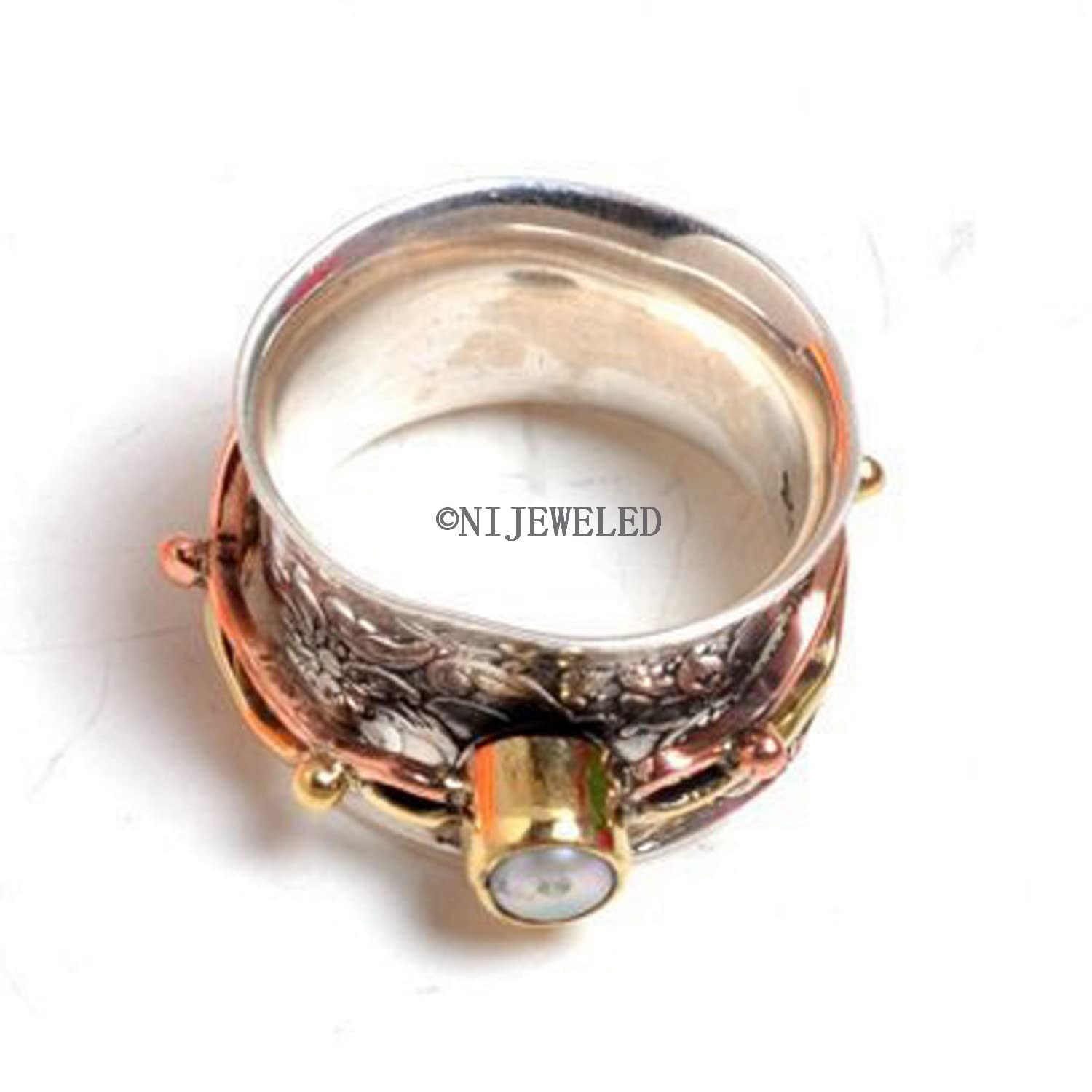 Elegant Spinner Ring for Women - 925 Sterling Silver Anxiety Relief Ring with Brass & Copper - Perfect for Meditation, Stress Relief & Christmas Gifts - Ideal for Yoga, Office & Daily Wear