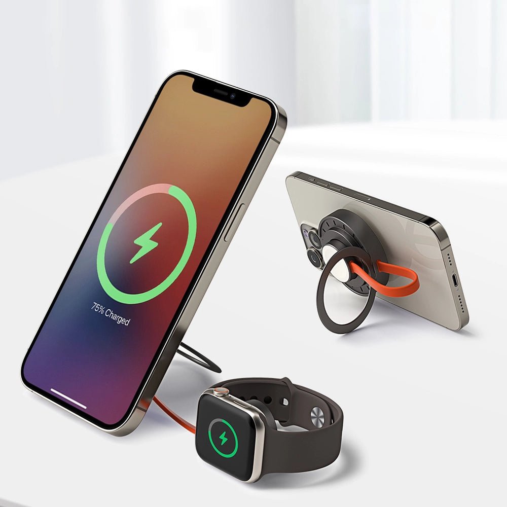 FlexRing Pro 2-in-1 MagSafe Charger for iPhone 15/14/13 - Wireless Charging Stand & Car Mount with Strong Magnetic Hold - Perfect for Home, Office & Travel Use