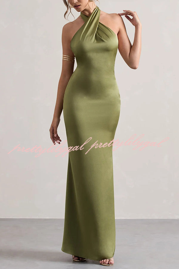 Elegant Solid Color Halter Neck Tie Backless Maxi Dress for Women - Perfect for Summer Beach Parties, Evening Events & Date Nights