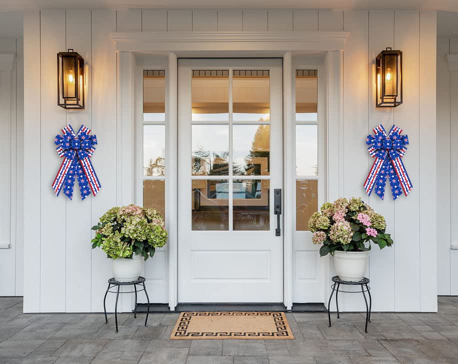 4th of July Wreath Bows - Patriotic Red Blue Star Decor for Door & Tree