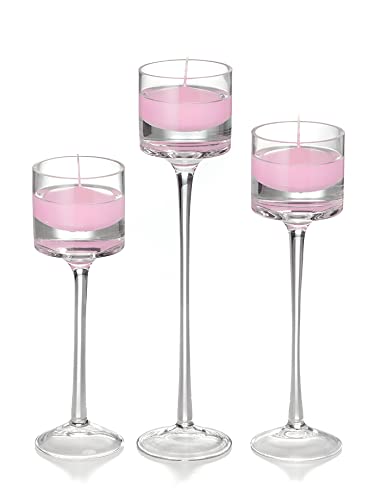 Yummi Set of 18 Floating Candles & Monet Stem Holders in Blush - Romantic Wedding Centerpiece, Bath Decor, Spa Ambiance Lighting