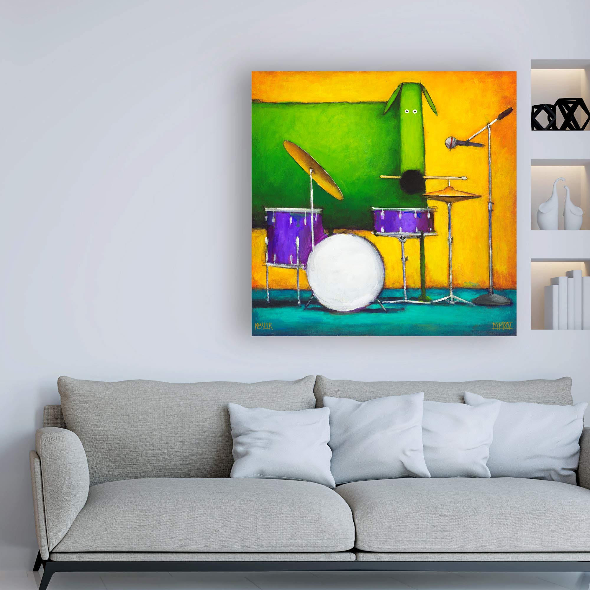 Trademark Fine Art Drum Dog by Daniel Patrick Kessler - 18x18 Canvas Wall Art - Modern Home Decor for Living Room, Bedroom & Office