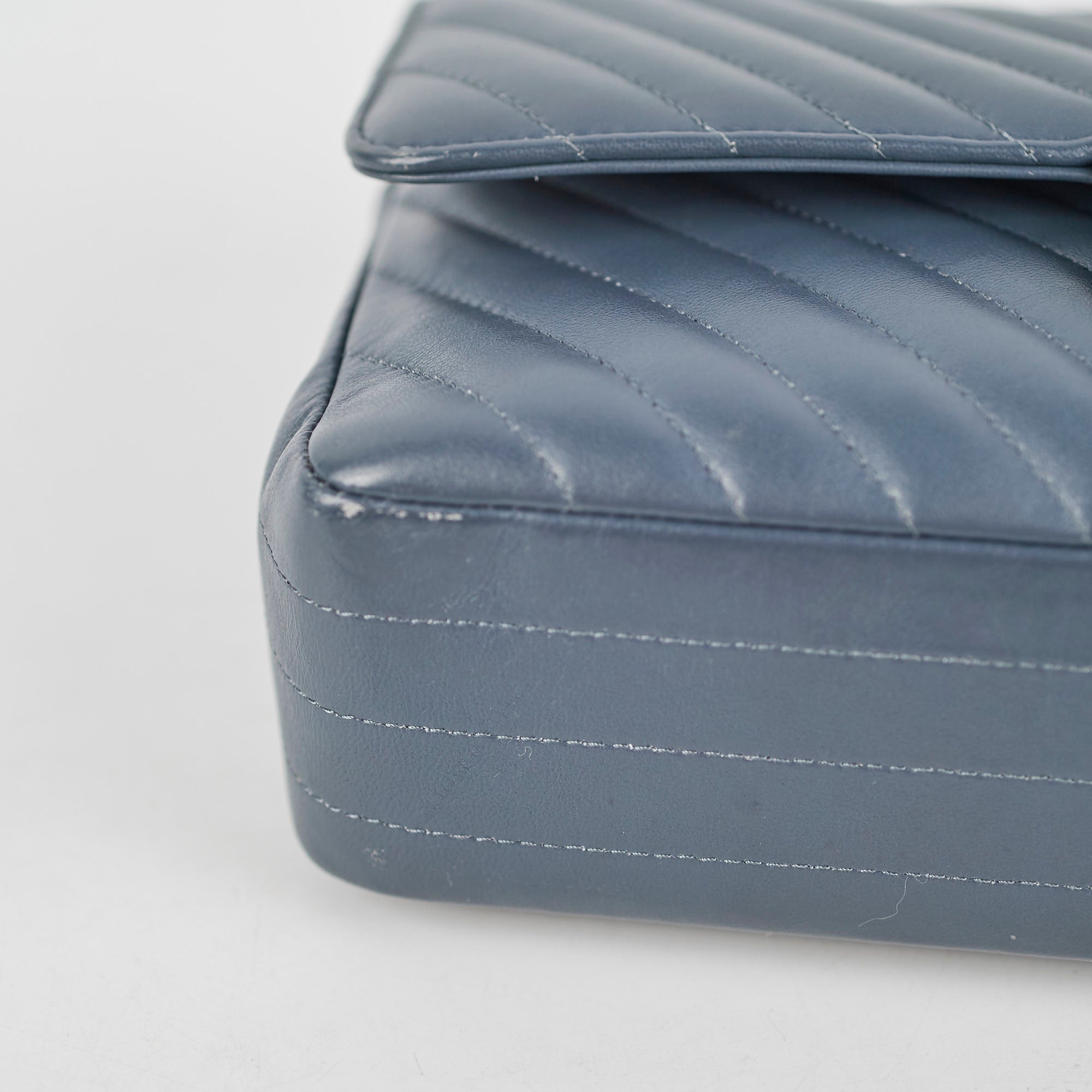 Chanel Chevron M/L Lambskin Classic Flap Bag in Dark Grey & Blue - Luxury Crossbody Shoulder Bag for Women, Perfect for Date Night & Special Occasions