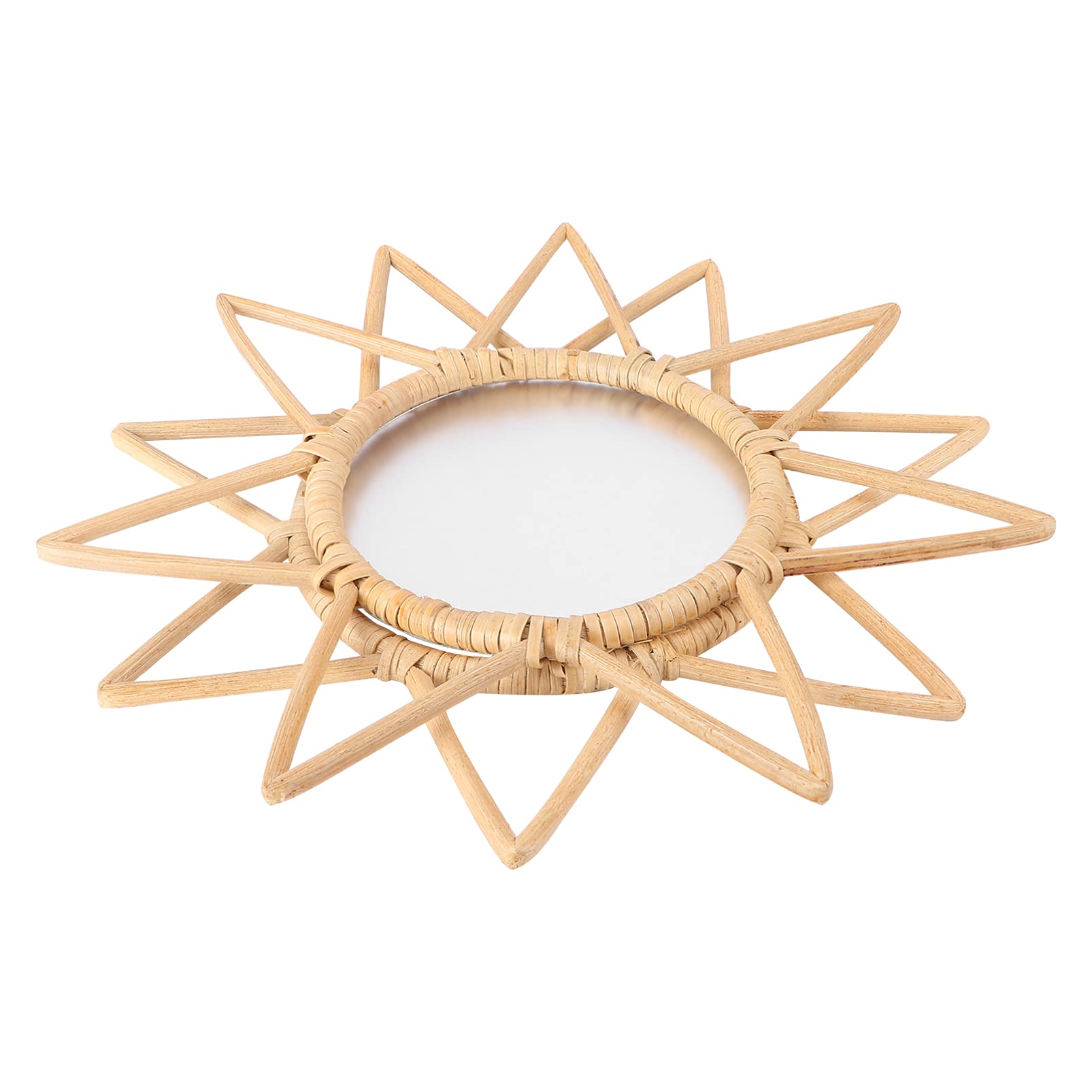 **30x30cm Rattan Hanging Mirror - Boho Sunflower Wall Decor for Home, Bathroom & Vanity | Wicker Makeup Mirror with Wall Mount | Perfect for Dressing Room, Bedroom & Boho Style Decor**