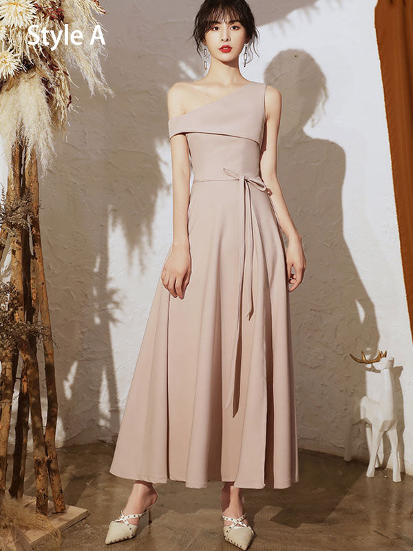 Elegant Pink Ankle-Length Bridesmaid Dress with Belt for Wedding, Prom & Formal Events – Perfect for Bridal Parties, Evening Galas & Special Occasions