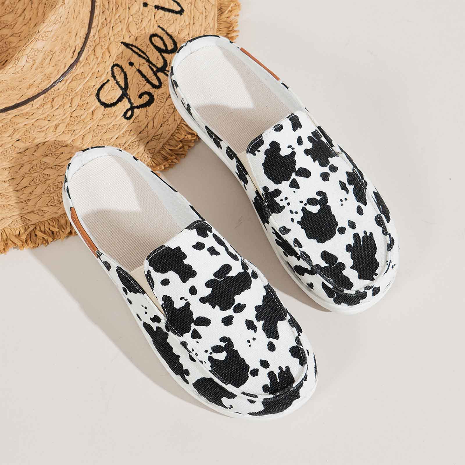 Women's Cow Print Canvas Sneakers - Comfortable Slip-On & Lace-Up Loafers for Casual Wear, Work & Outdoor Activities