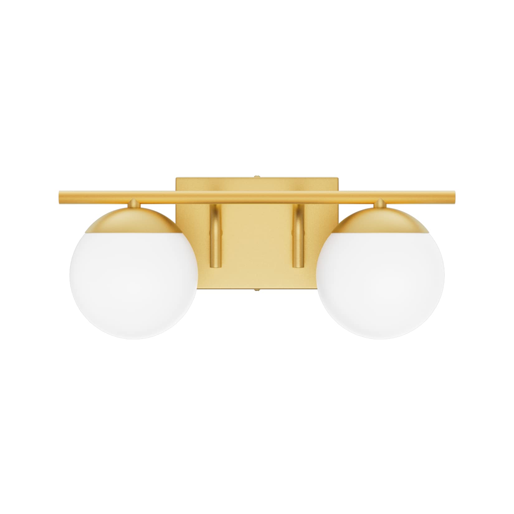Ralbay Gold 2-Light Mid Century Modern Bathroom Vanity Light Fixture with Milky Glass Globes - Elegant Wall Sconce for Bathroom, Powder Room, and Dressing Area Lighting