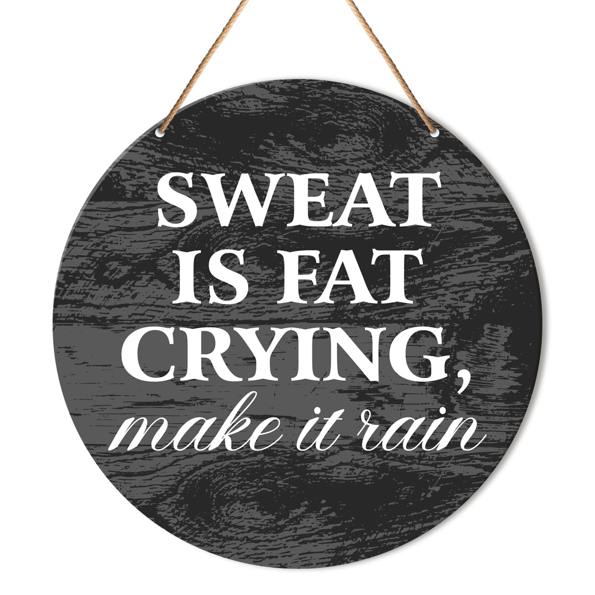 Funny Gym Signs Wall Decor - Inspirational Home & Office Gym Hanging Signs - Rustic Workout Room Decorations - 'Sweat Is Fat Crying' Motivational Sign - Perfect for Home Gyms, Fitness Studios & Workout Spaces