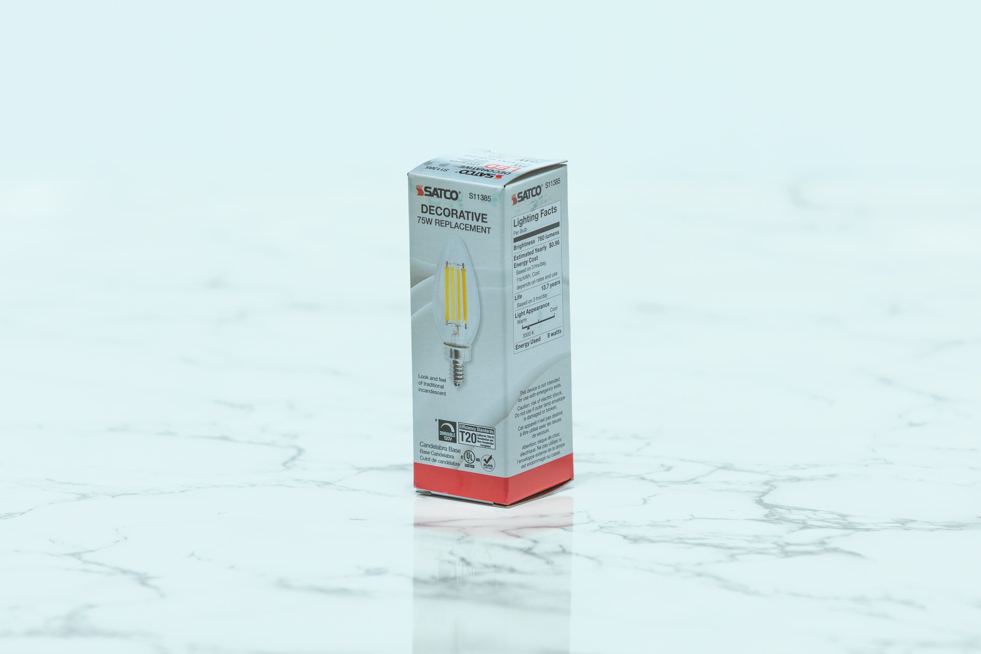 Satco Candelabra LED Light Bulb - Energy Efficient E12 Base, Warm White 2700K, 40W Equivalent, Dimmable - Perfect for Chandeliers, Ceiling Fans & Decorative Lighting