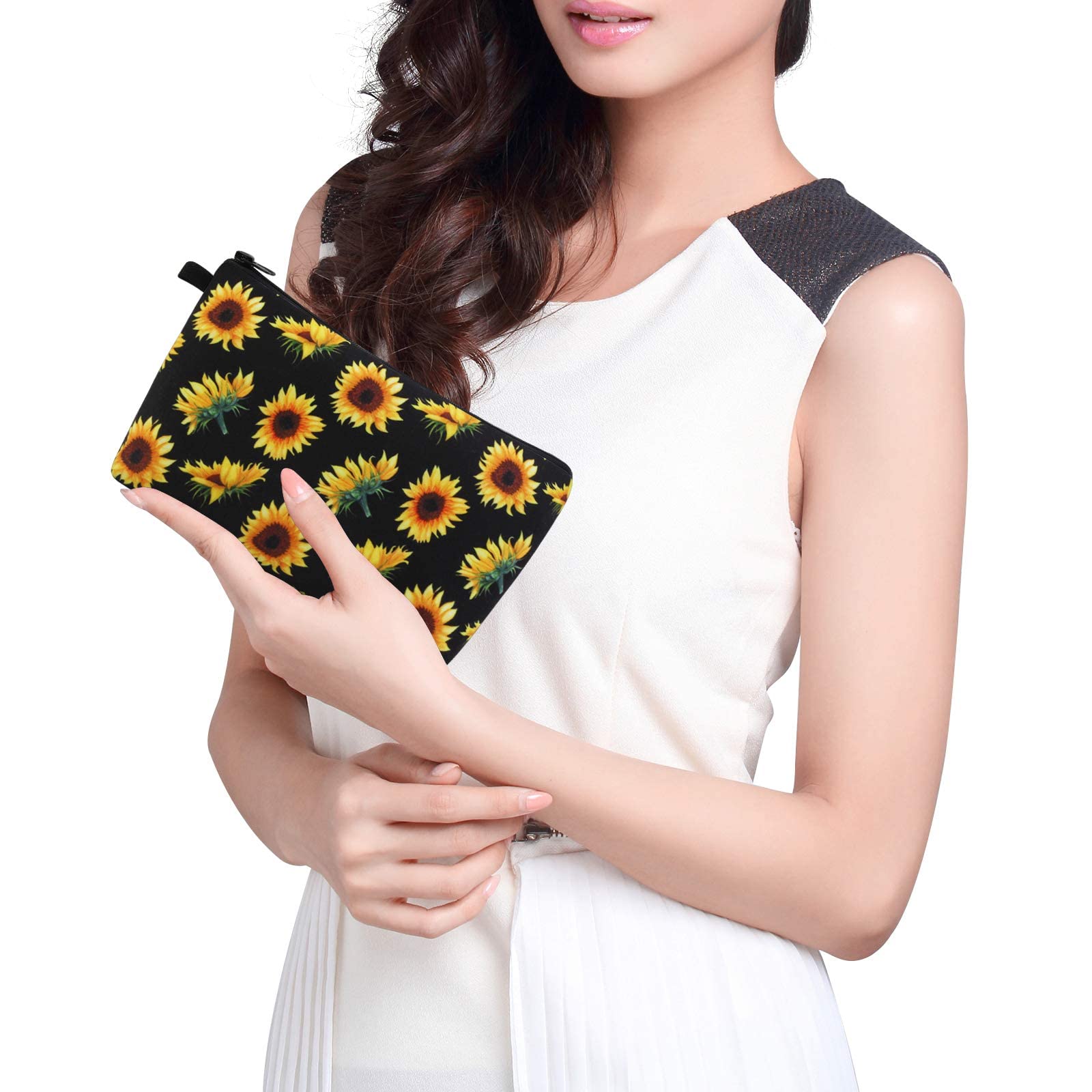 Waterproof Sunflower Makeup Bag for Women - Portable Travel Cosmetic Pouch with Black Zipper, Multifunctional Small Organizer (1 Pack) | Perfect for Travel, Gym & Daily Essentials Storage