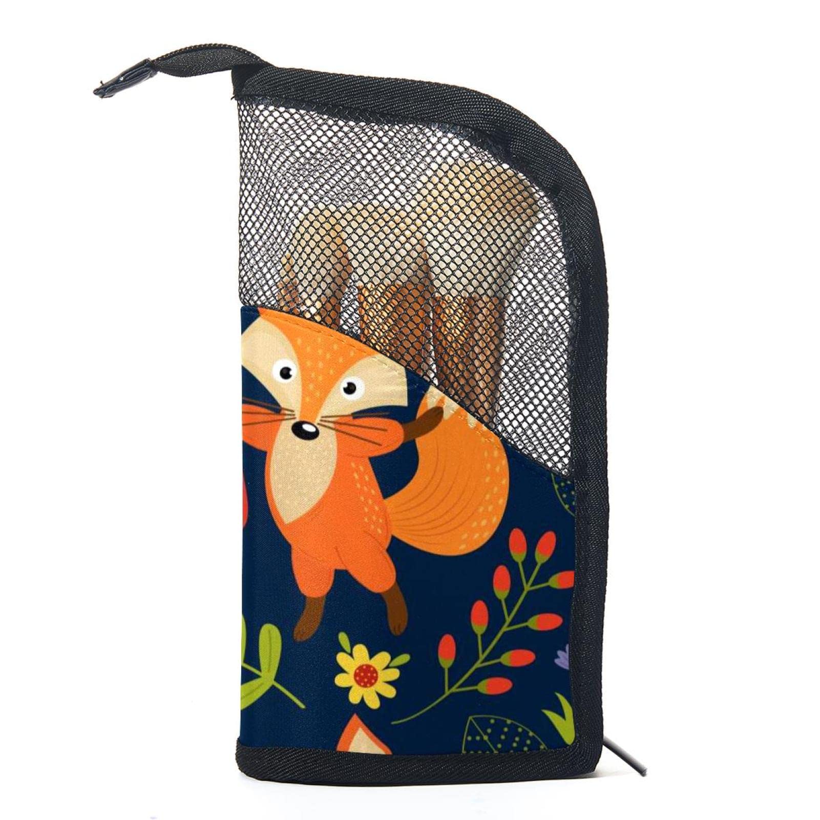 12-Piece Makeup Brush Organizer Bag with Flower & Animal Fox Design - Portable Cosmetic Brush Holder Case for Travel, Home & Professional Makeup Artists