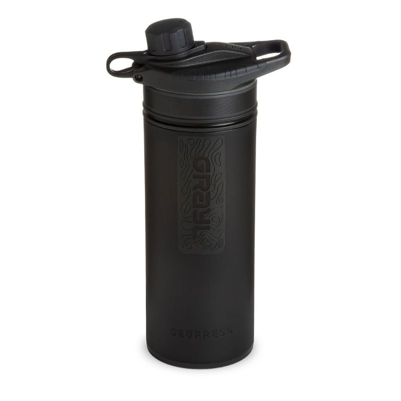 GRAYL GeoPress™ Water Purifier Bottle - Covert Black | Portable Filter for Hiking, Camping & Travel | Removes Bacteria, Viruses & Chemicals