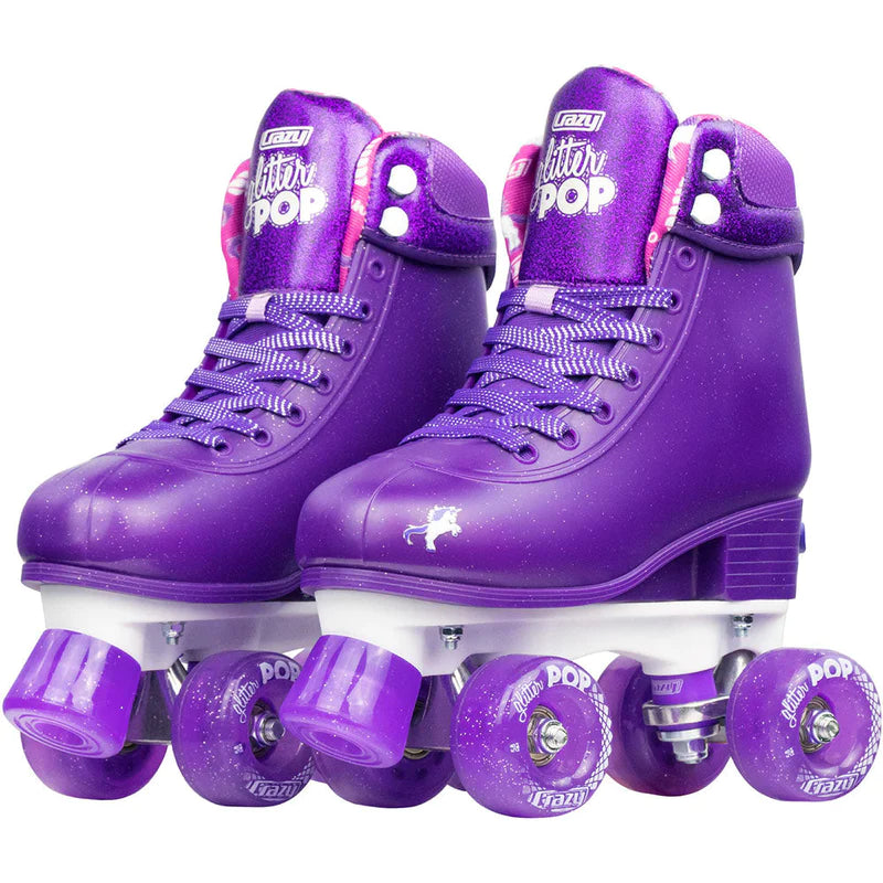Adjustable Kids Roller Skates with Glitter Pop Purple Design - Perfect for Outdoor Play, Birthday Gifts & Roller Skating Rinks