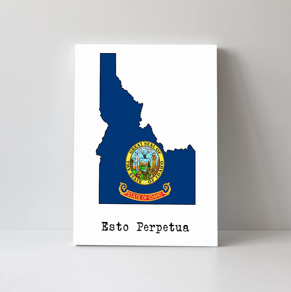 TJ Originals - Idaho State Gifts USA - ID State Motto Canvas Wall Art with Idaho Flag Design - Perfect for Home Office Decor, Student Gifts, Travel Souvenirs & Homesick Presents - Great for Den, Dorm Room or Going Away Parties