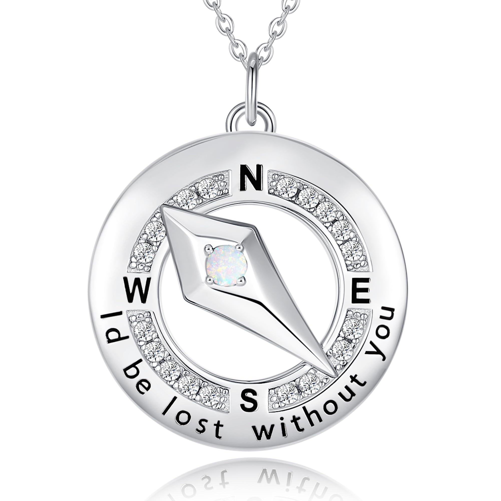 FANCIME Sterling Silver Compass Birthstone Necklace for Women - Personalized Fine Jewelry Gift for Anniversary, Birthday, Valentine's Day | Perfect for Her, Wife, Girlfriend | Outdoor Adventure & Travel Inspired Jewelry