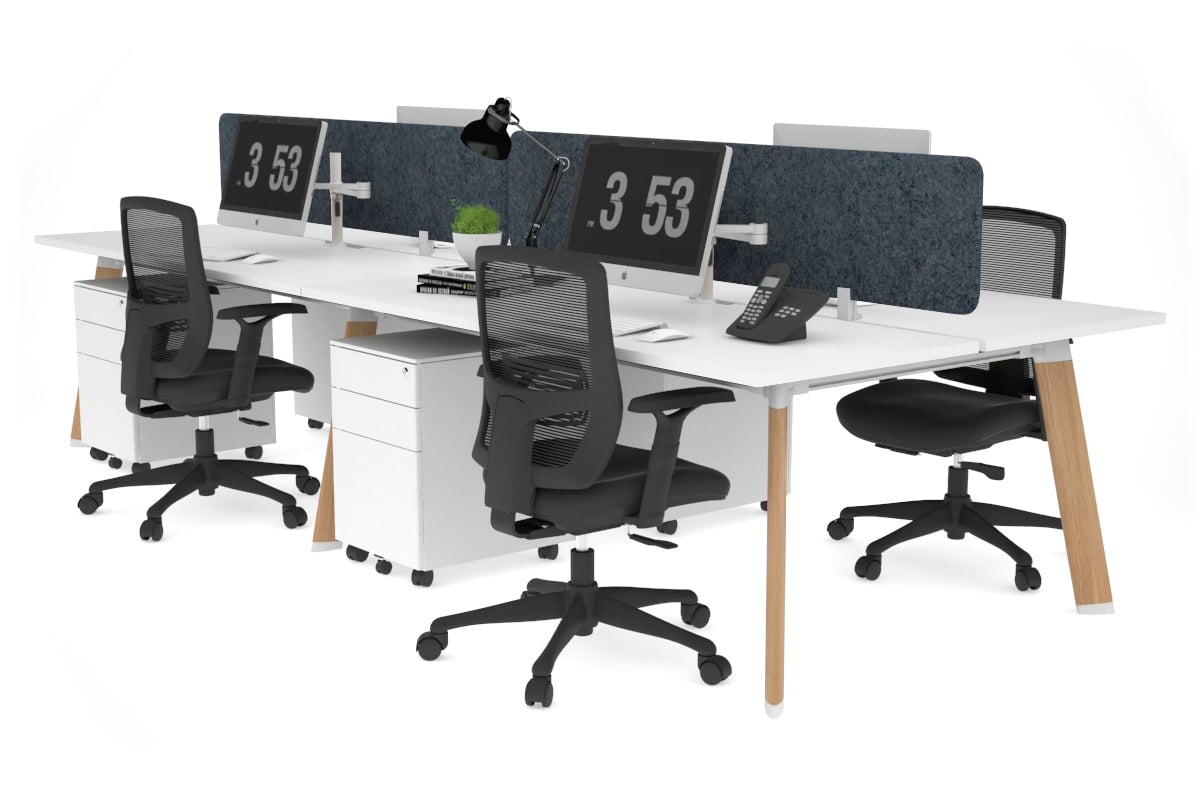 4-Person Workstation with Wood Imprint Frame - 1600L x 800W Office Desk with Cable Management Scallop for Team Collaboration & Productivity | Perfect for Open Offices, Coworking Spaces & Home Offices