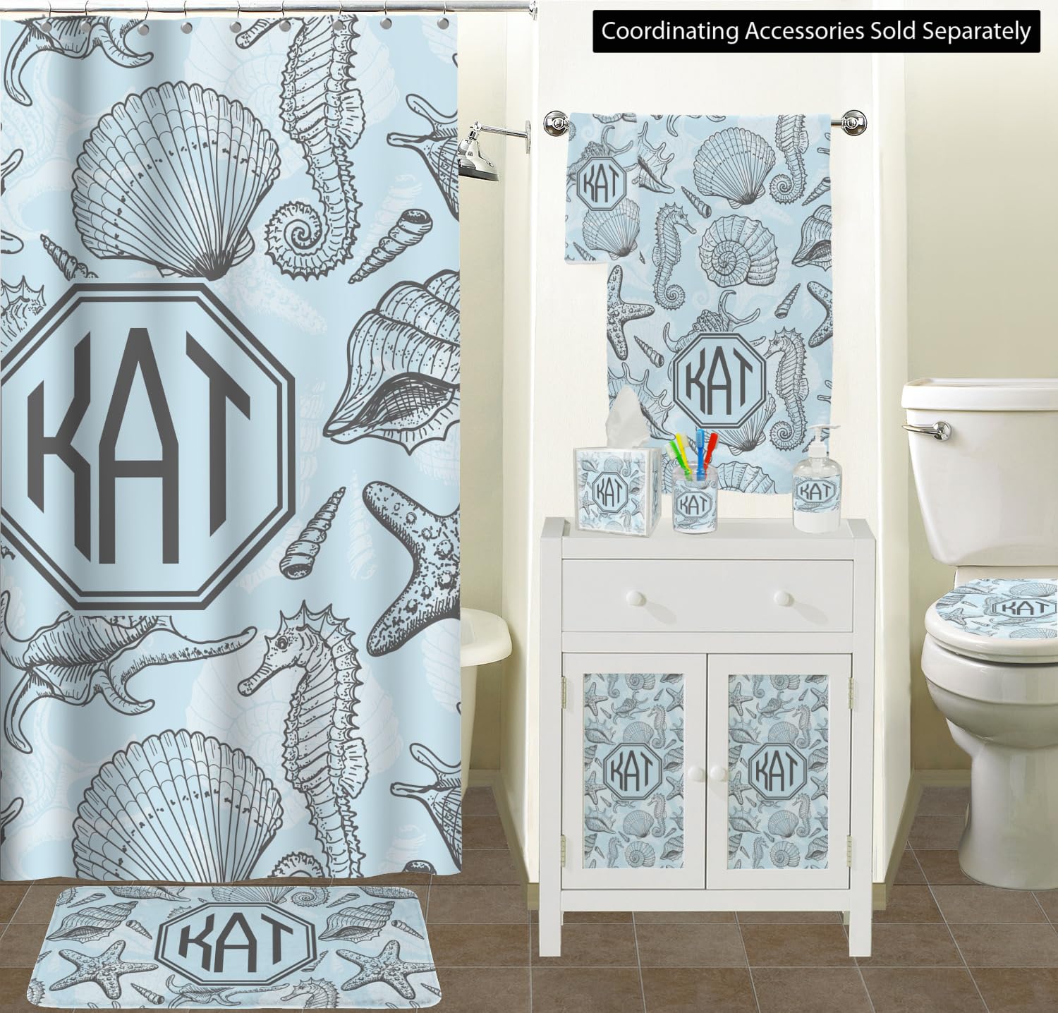 Personalized Blue Seashell Waste Bin - Double Sided for Beach Decor