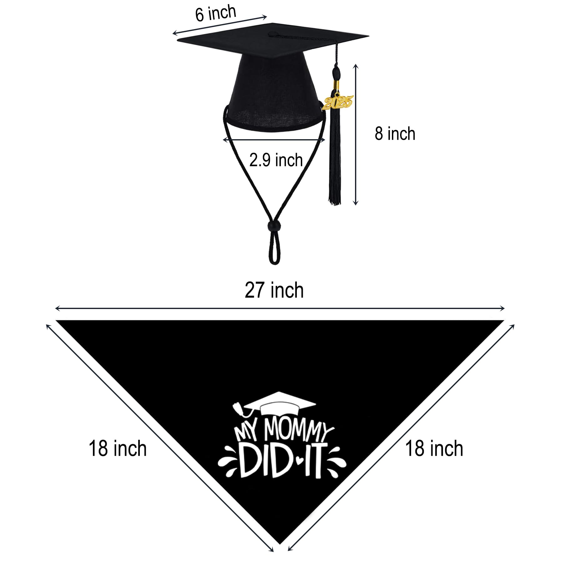 2025 Graduation Dog Bandana with Black Tassel - Adjustable Pet Graduation Outfit for Small, Medium & Large Dogs - Perfect for Graduation Ceremonies, Photo Shoots & Celebration Parties (Black, Cap & 