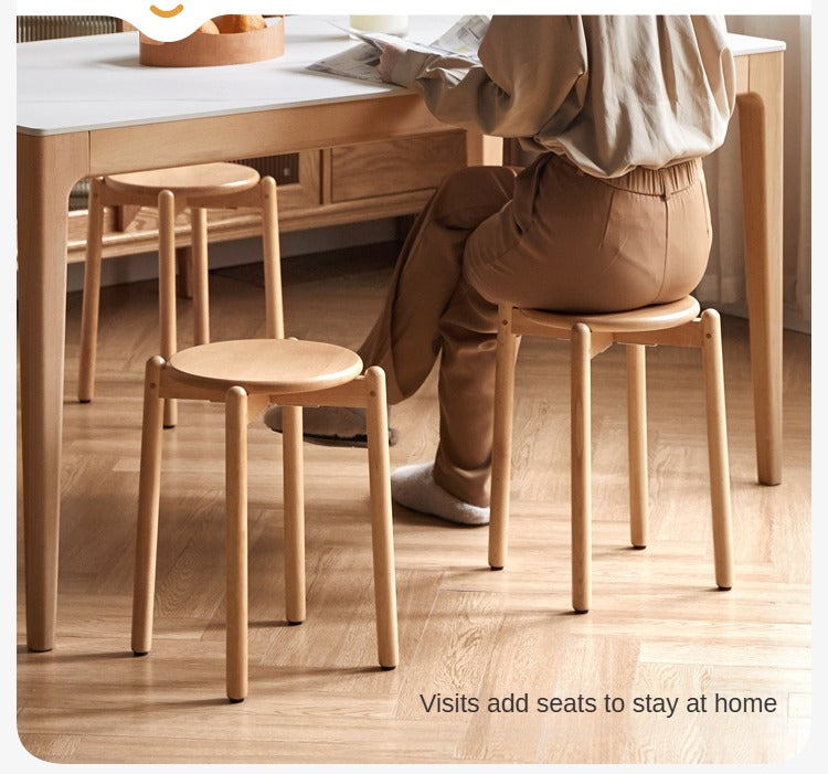 Stackable Beech Wood Stools - Solid Wood Bar Stools for Kitchen, Dining, or Outdoor Use - Space-Saving Seating Solution for Home & Garden