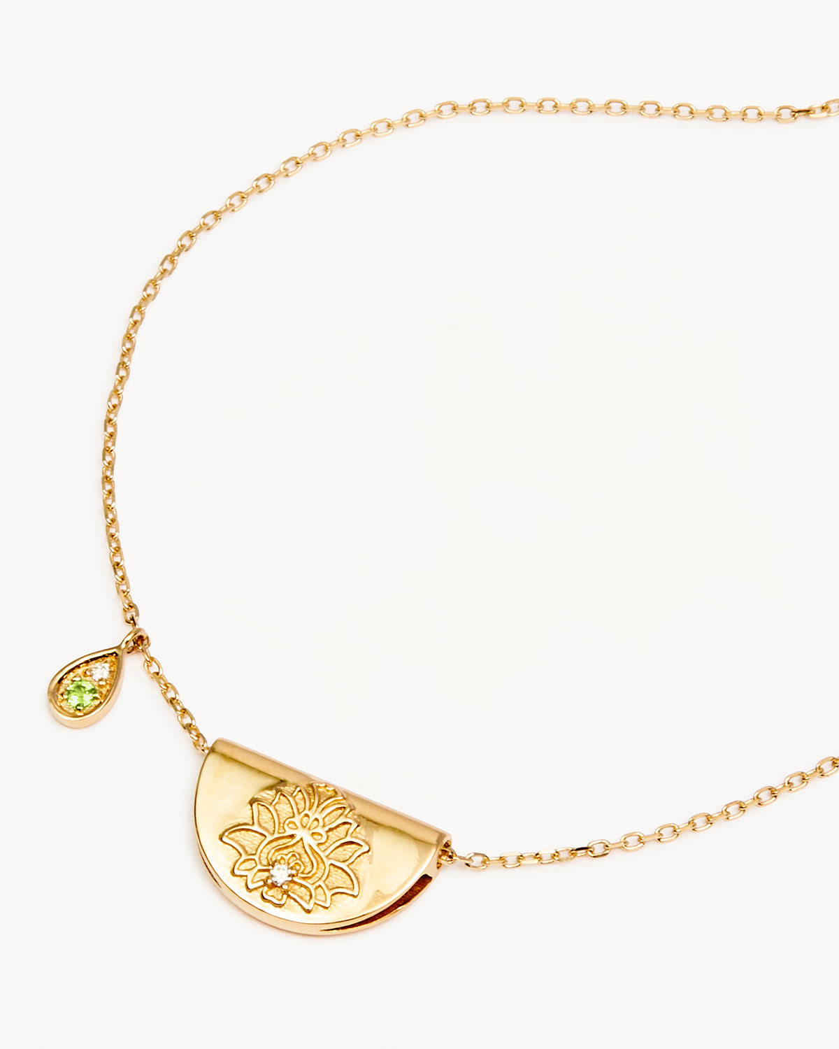 14K Solid Gold Lotus Birthstone Diamond Necklace - August Peridot Gemstone Jewelry for Women, Perfect Gift for Birthday, Anniversary & Special Occasions