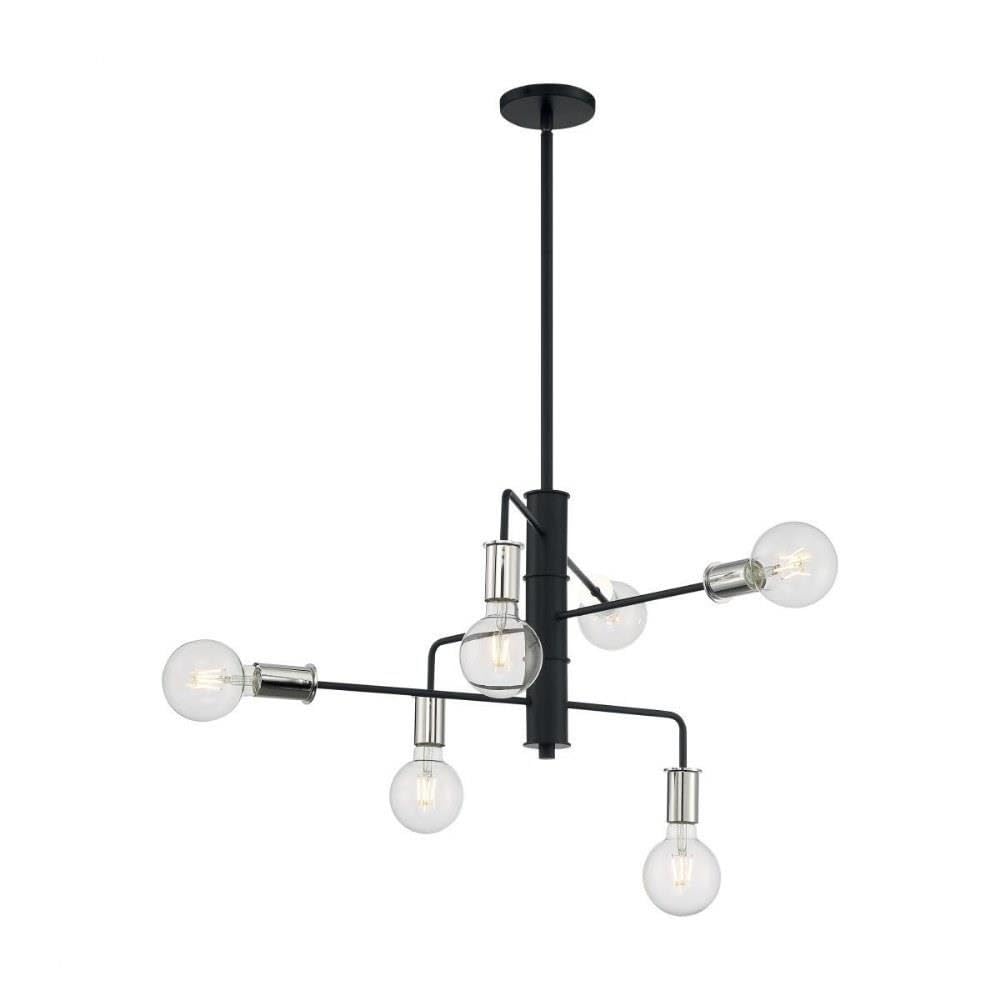 NUVO 60/7354 Ryder 6-Light Black Chandelier Fixture - Modern Ceiling Lighting for Dining Room, Bedroom, or Living Room Decor