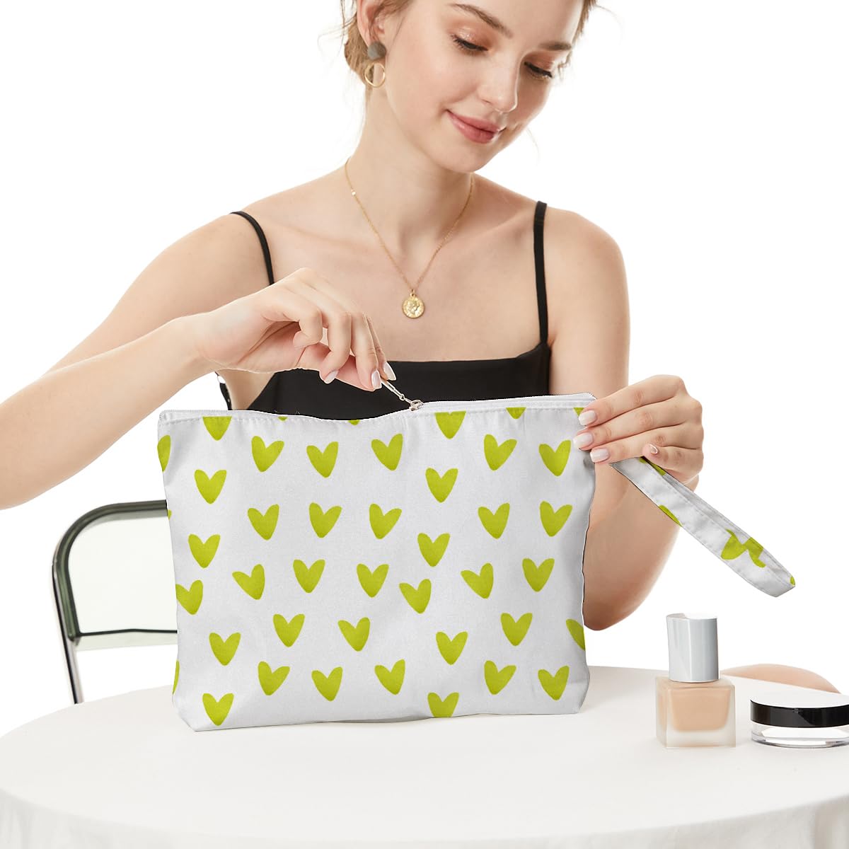 **Fokongna Waterproof Wet Dry Bag - Large Capacity Beach Bag, Diaper Bag, Swimsuit & Toiletry Organizer for Women, Girls, Moms - Perfect for Travel, Pool, Gym & Outdoor Activities - Boho Heart Design, Romantic Gift Idea (Green)**