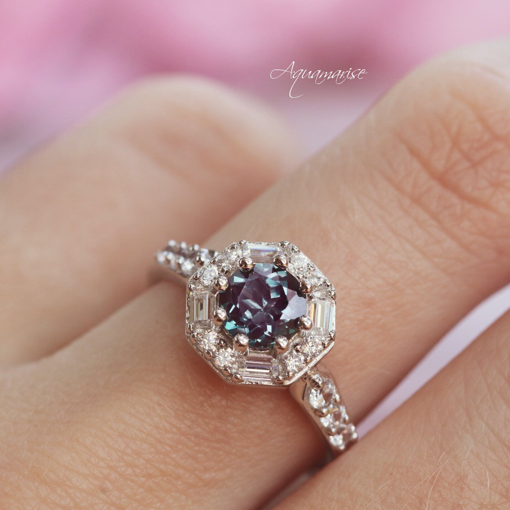 Hexagon Alexandrite Ring Sterling Silver - Elegant Color Changing Gemstone Jewelry for Women, Perfect for Engagement, Wedding & Special Occasions